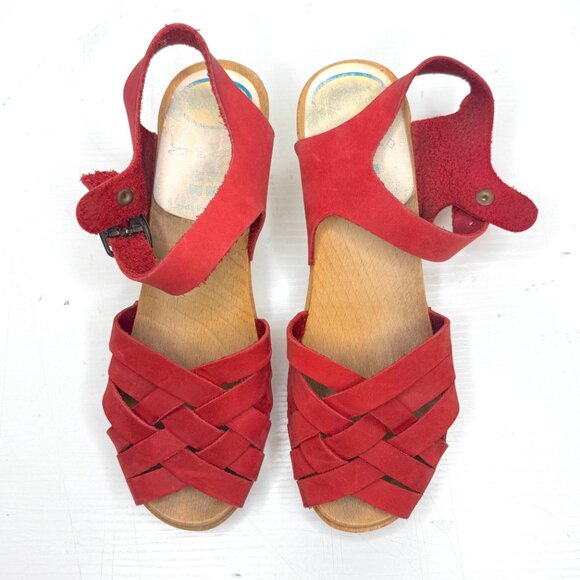KERSTIN ADOLPHSON Swedish Carina Leather Mary Jane Wood Platform Clog 8 38 Red - Picture 6 of 8